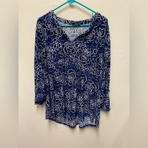 Verarose Women Blue Floral 3/4 Sleeve Blouse. Size 3X.